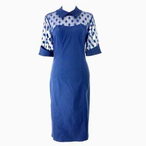 Belle Poque Elegant Retro Style Navy Pencil Dress Polka Dots Small NWT